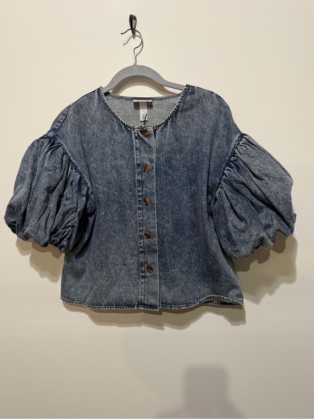 NWT Future Collective Denim Puff Sleeve Button-Front Top - Blue